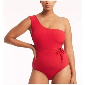 Sea Level Swim Messina Wide Strap Diagonal One Piece Red US 8